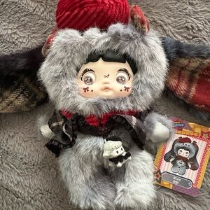 Cute Grey Plush Doll with Red Hat - Kids Toys